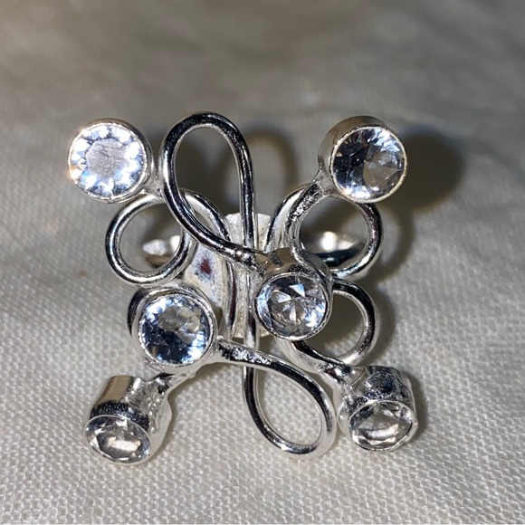 Sale * Sparkly White Quartz multi-gem Galaxy handcrafted ring - Picture 7 of 9